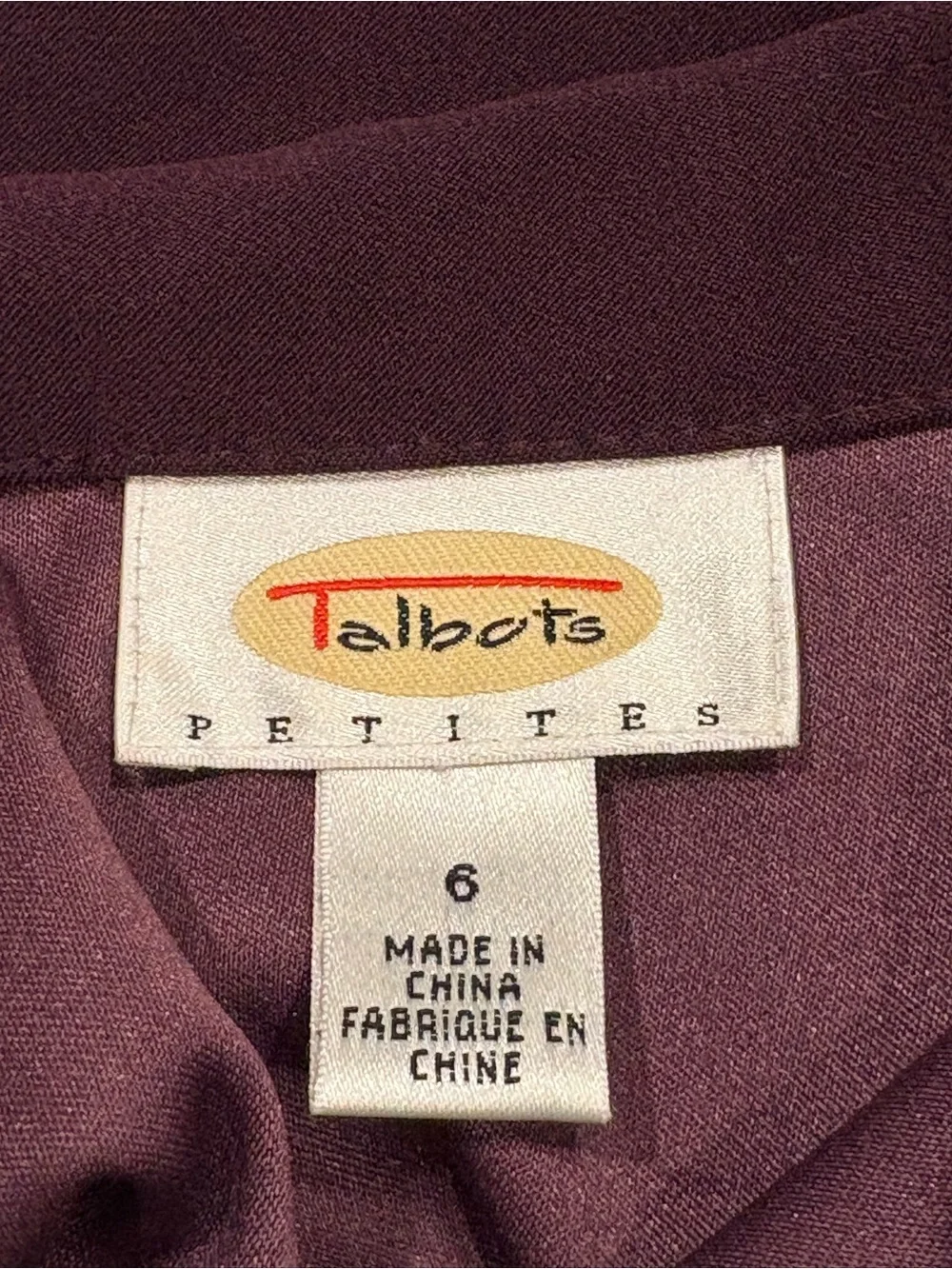 Talbots Petites Plum Velvet Long Sleeves Button Down Shirt Dress 6